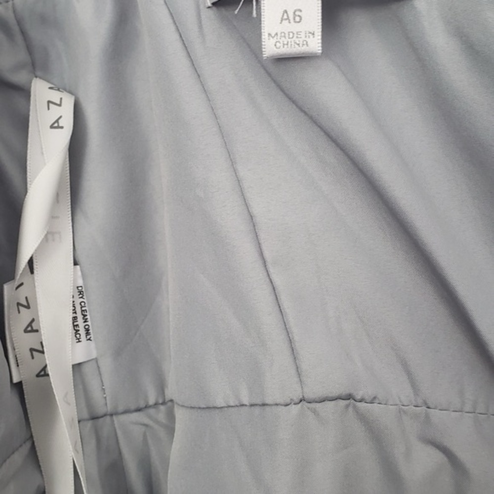 Azazie Clarissa A Line Chiffon Tea Length Dress Dolphin Grey Sz A6 NWT - Picture 11 of 15